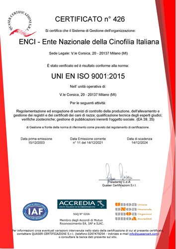 Certificato UNI EN ISO 9001:2015 per ENCI